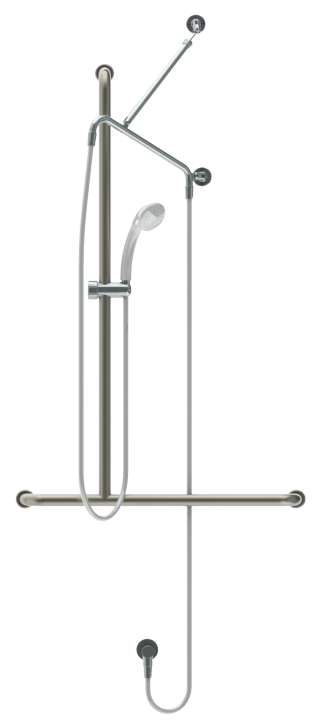 GalvinAssist® Hand Shower Kit, Inverted LH T 700 x 1100 SS Hygienic Grab Rail, ClevaCare® Shower - L
