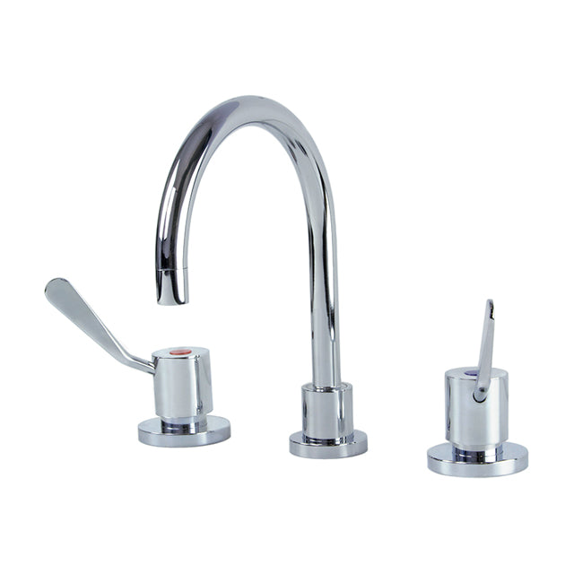 Gentec Lead Free DZR Brass Hob Mounted 150mm Lever Sink Set w/ Gooseneck Swivel Spout