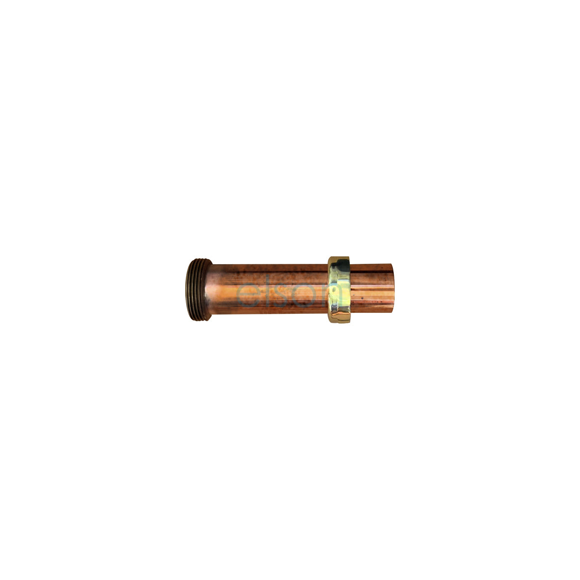 A copper plumbing trap extension with nut and rubber, olive copper finish.