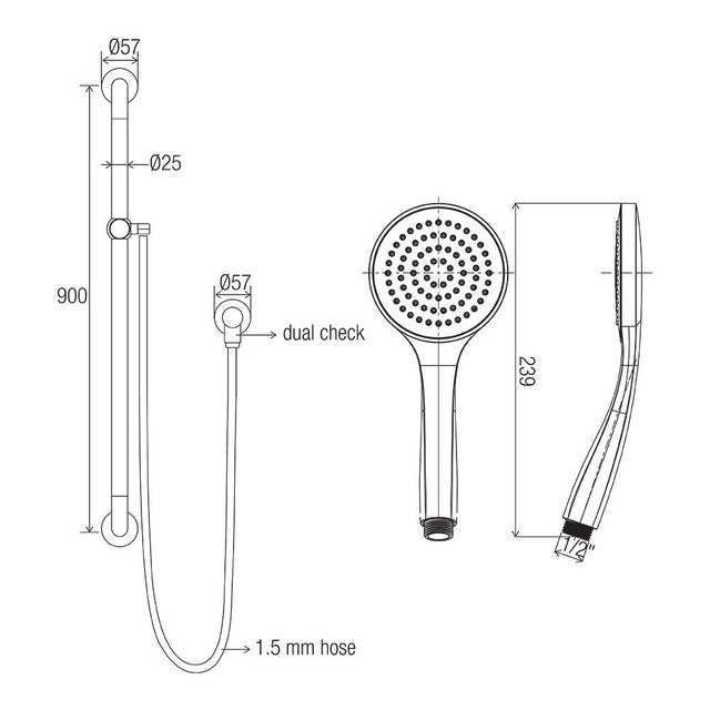 Comfort Rail Shower Chrome  Streamjet™ Turbo  WELS 3 Star - 9L/min