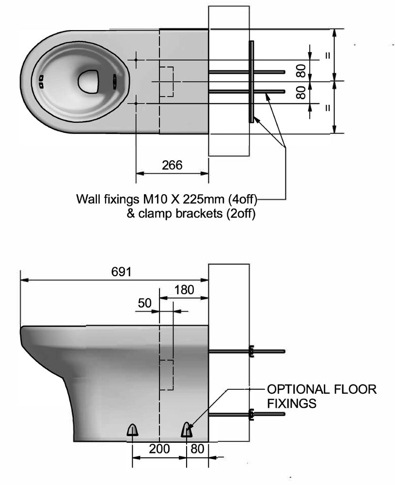 Wallgate Anti-Ligature, Anti-Vandal Solid Surface Back To Wall Pan S&P 425 x 691 with Seat Fixin