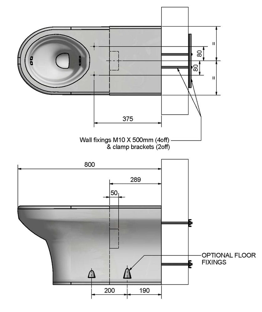 Wallgate Anti-Ligature, Anti-Vandal Solid Surface Disabled Pan - White 440(H) x 810(L) Floor & S