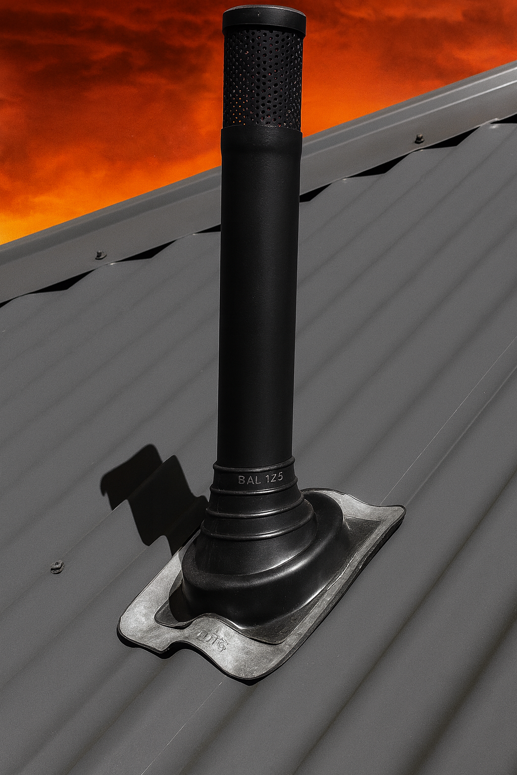 BAL12.5 Rated Drainage Vent & Flashing Kit – 50 mm Steel Pipe + EPDM Flashing (Bushfire Zone Compliant)