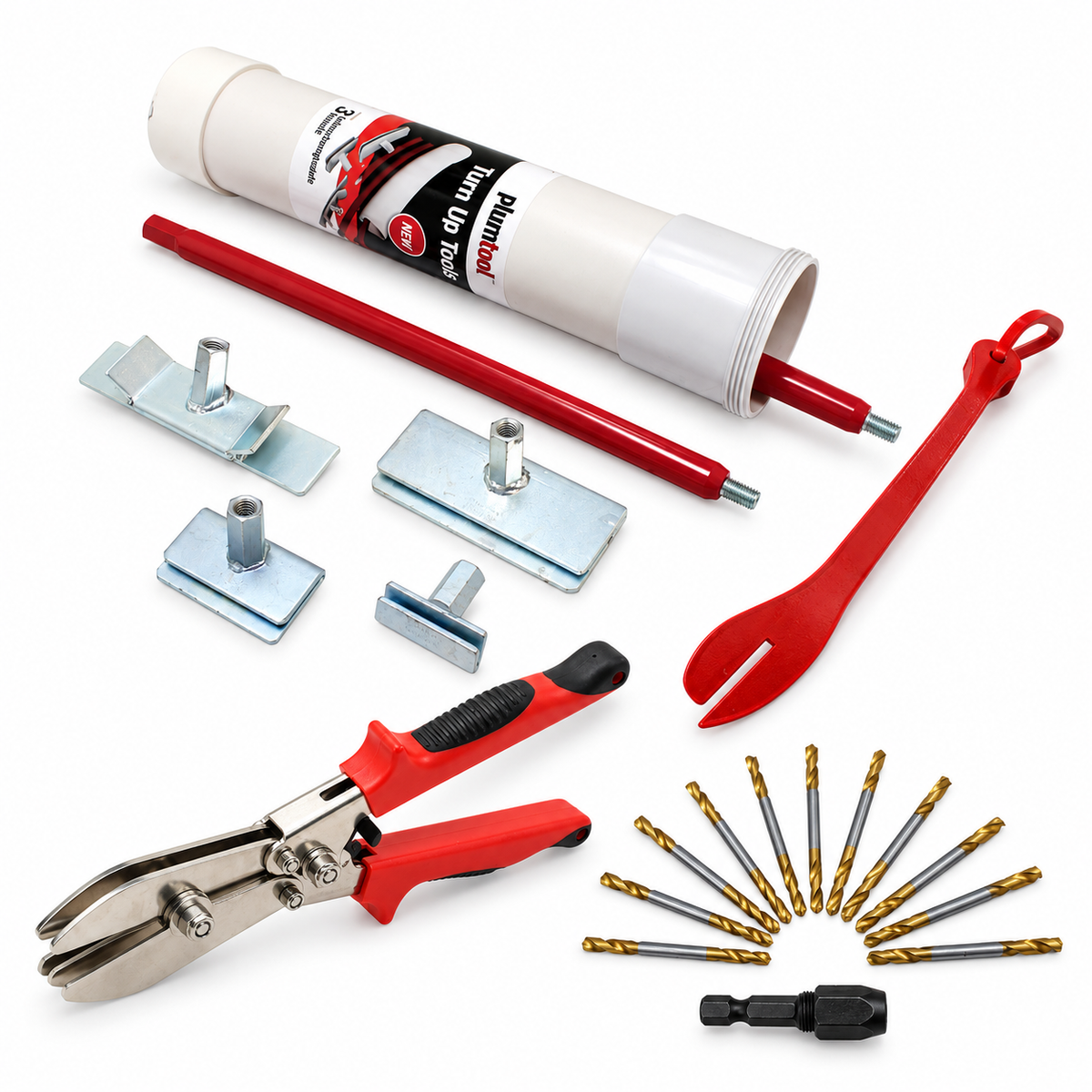 Plumtool Roof Plumber Turn-Up Kit - 6pc Turn-Up Kit, Whale Tool, 5 Prong Crimper, Panel Drill Bits | PTKIT-ROOF
