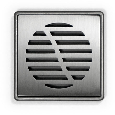 A stainless steel shower drain grate designed for tiled floors.