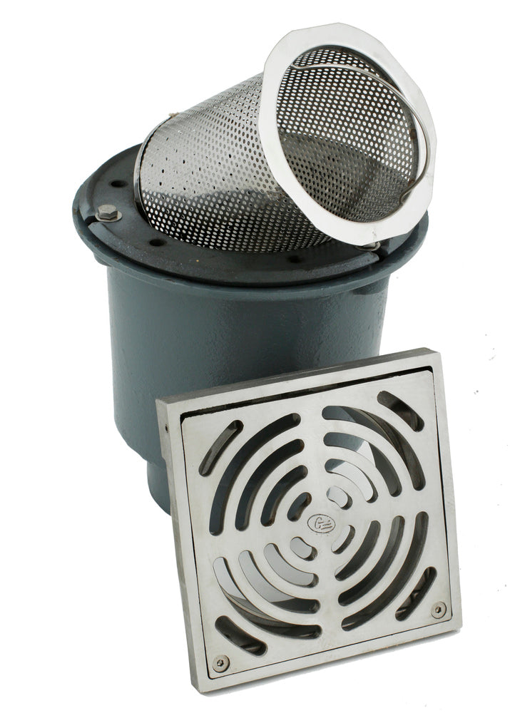 Bucket Floor Trap Combo - CI 100PVC Deep Body & Stainless Steel SQ Grate 200 & Stainless Ste