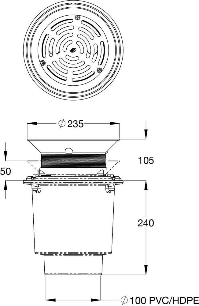 Bucket Floor Trap Combo - CI 100PVC Deep Body & Stainless Steel Vinyl Grate 200 & Stainless