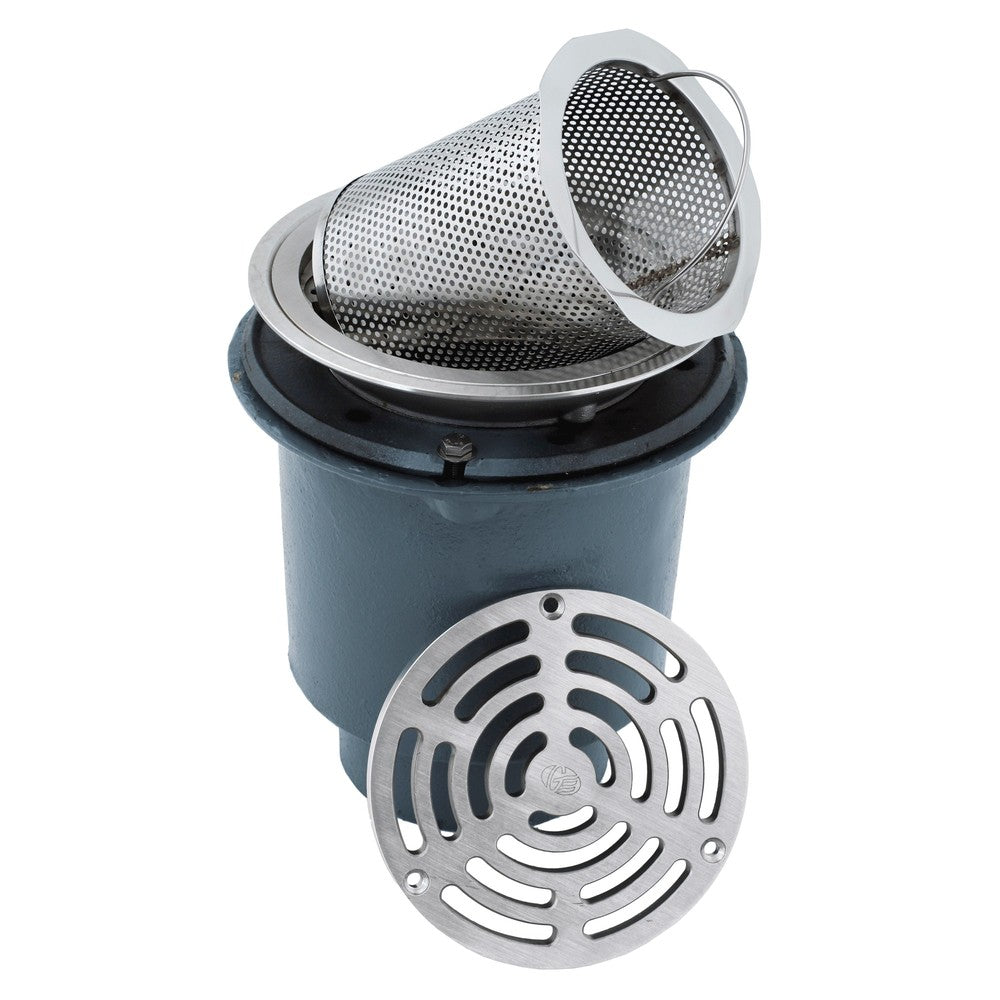 Bucket Floor Trap Combo - CI 100PVC Deep Body & Stainless Steel Vinyl Grate 200 & Stainless