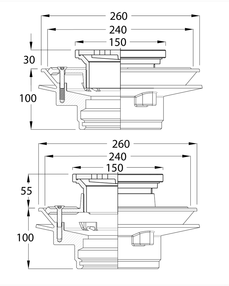 Vertical Drain Combo - DI 100PVC with SS Round Grate 150