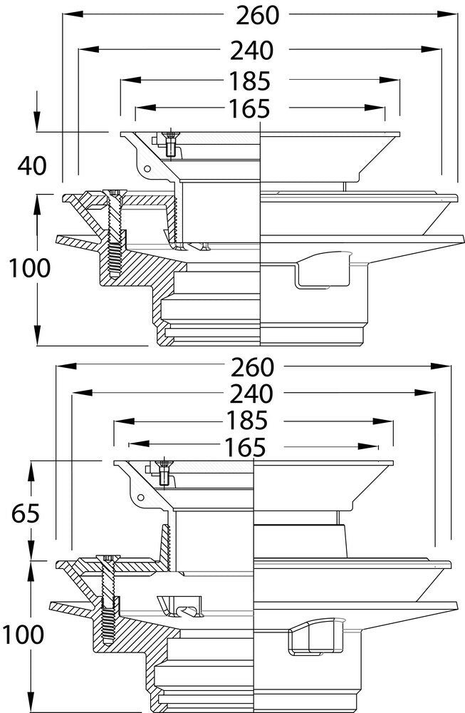 Vertical Drain Combo - DI 100PVC with Stainless Steel Vinyl Grate 150