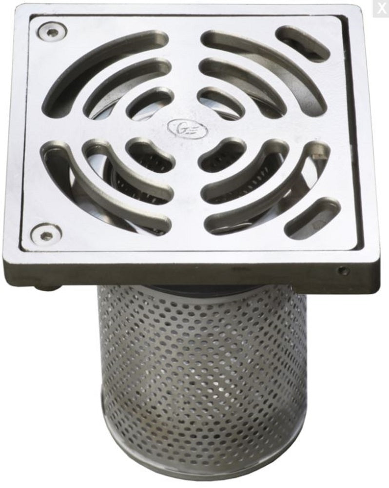 Indust Floor Waste Combo - Stainless Steel Square Grate 150x100 PVC/HDPE/CU & Stainless Steel Du