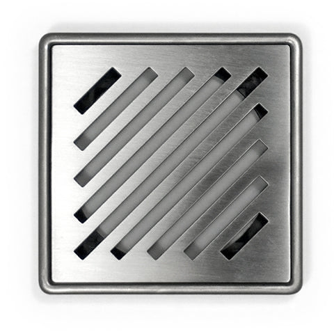 A stainless steel shower drain grate designed for tiled floors.