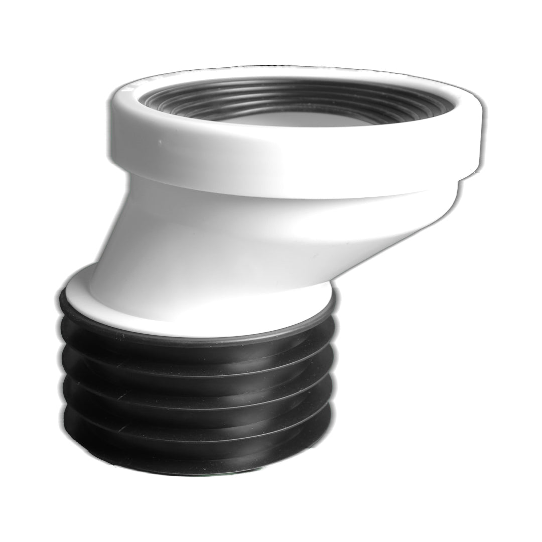A white Flexi Fin Pan Connector with a black flexible tailpiece.