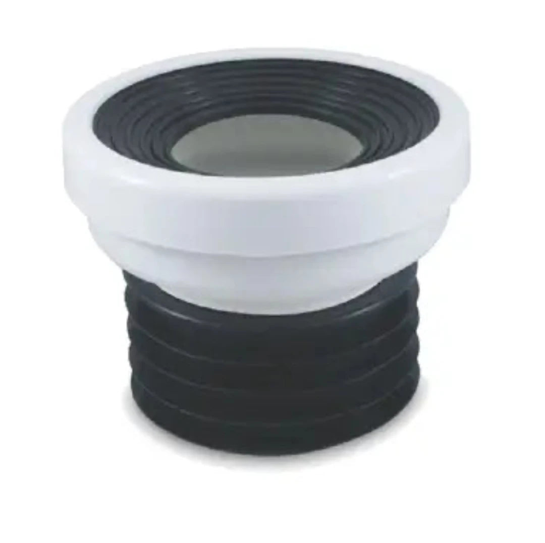 A black and white DWV 100mm Flexi Fin Pan Connector Straight.