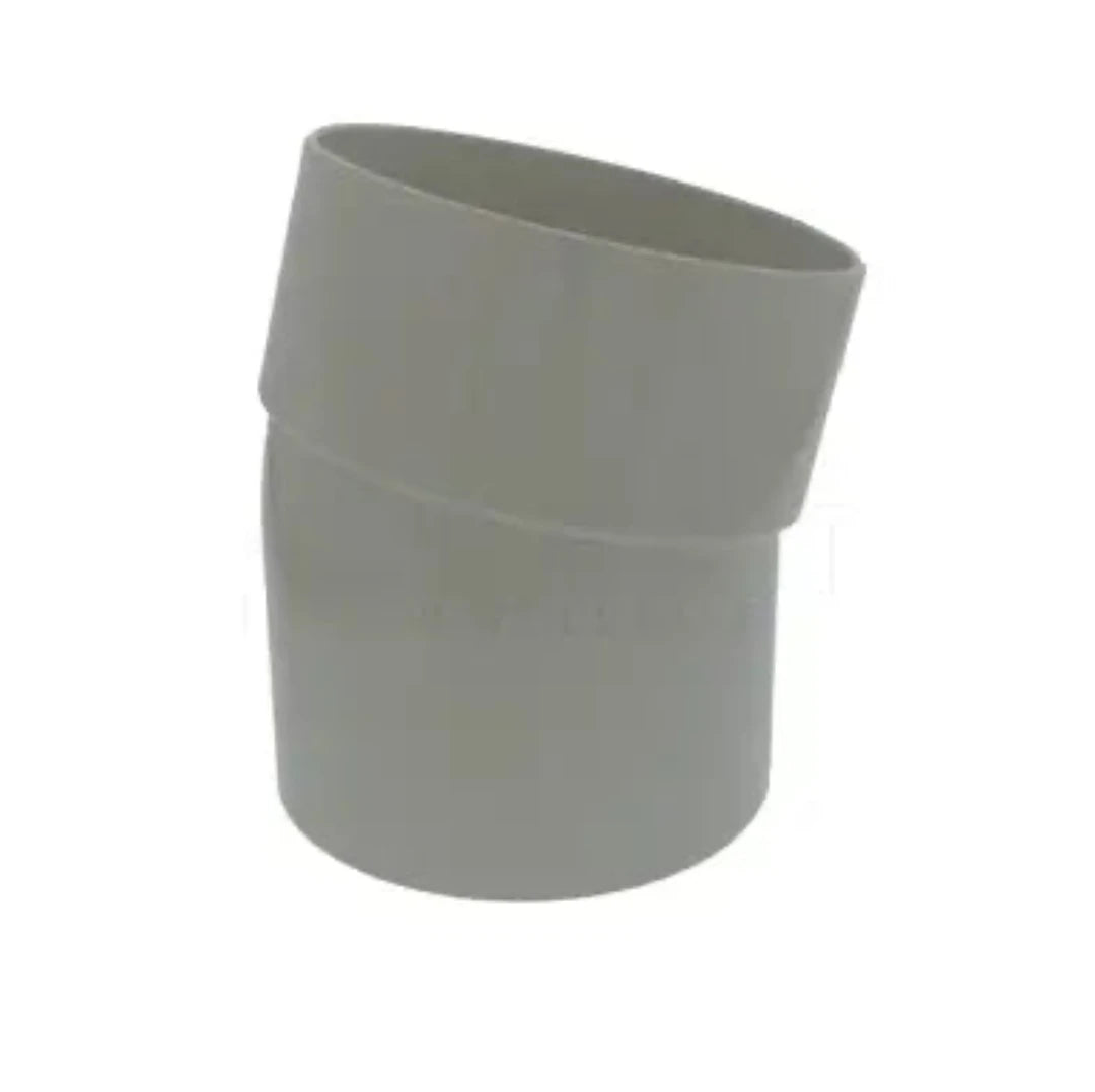 A gray PVC plumbing elbow fitting, 100mm in diameter and 22 degrees curved.