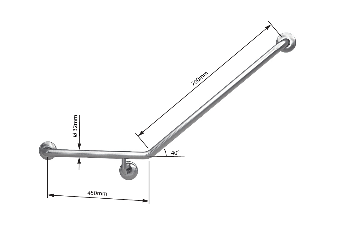 Wellbeing Ambulant Grab Rail 450 x 700mm 40° Bend – Left Hand