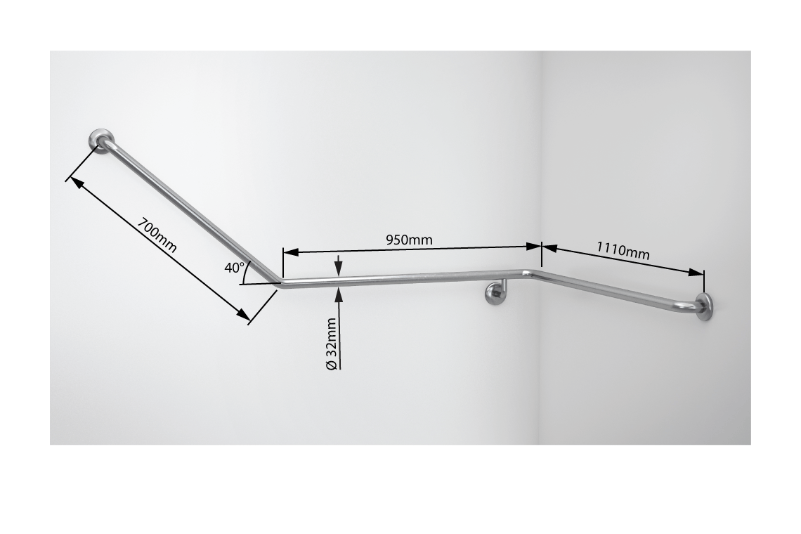 Wellbeing Accessible Toilet Angled Corner Grab Rail with 40° Bend – Right Hand