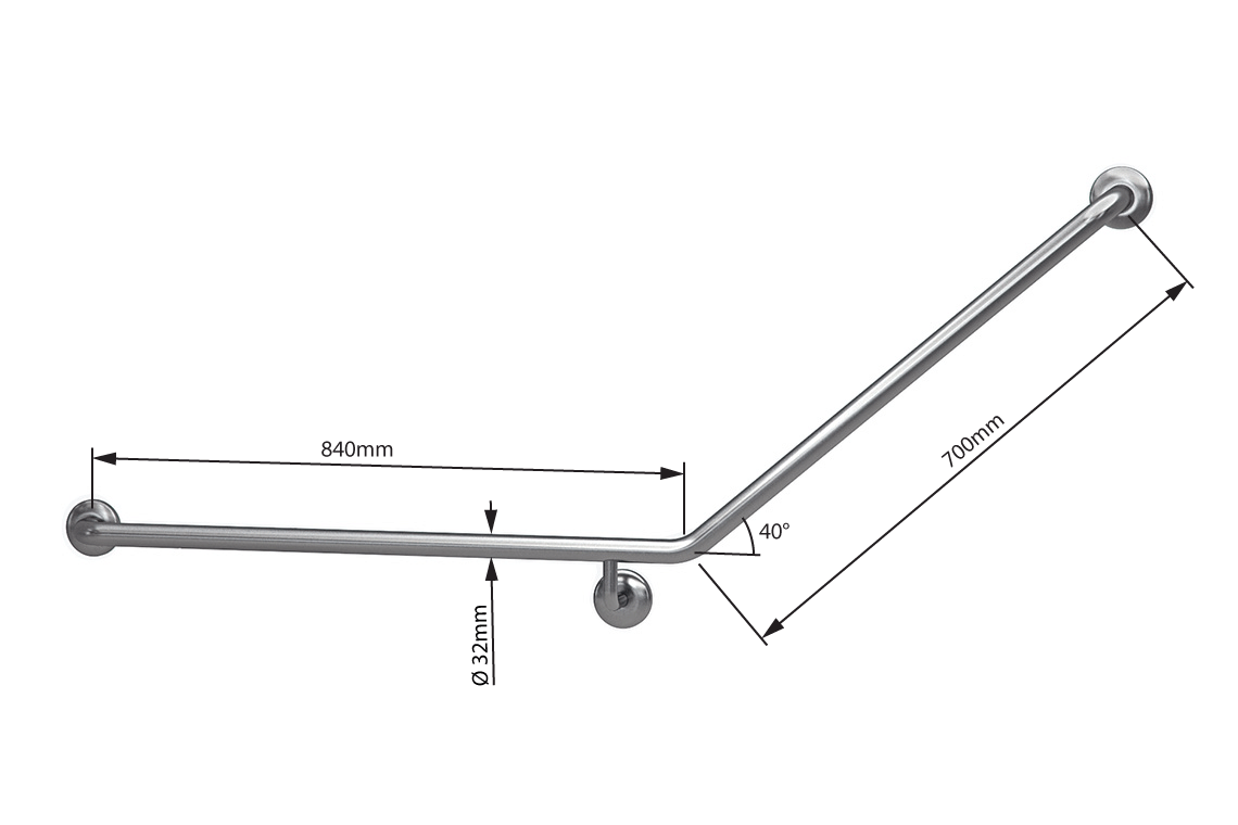 Wellbeing Accessible Toilet Grab Rail with 40° Bend – Left Hand