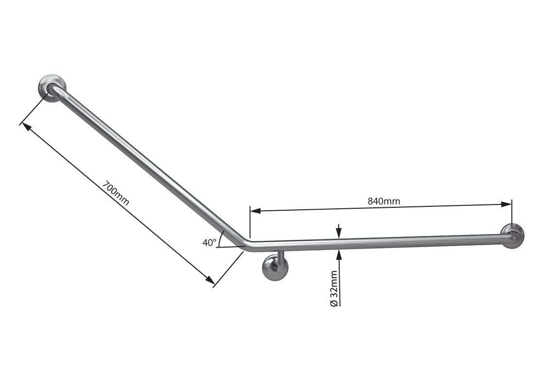 Wellbeing Accessible Toilet Grab Rail with 40° Bend – Right Hand