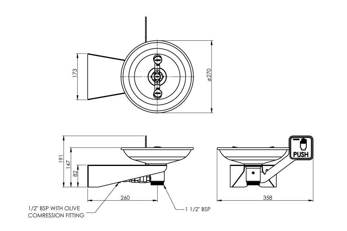 Emergency Eye Wash Wall Mounted Hand Operated