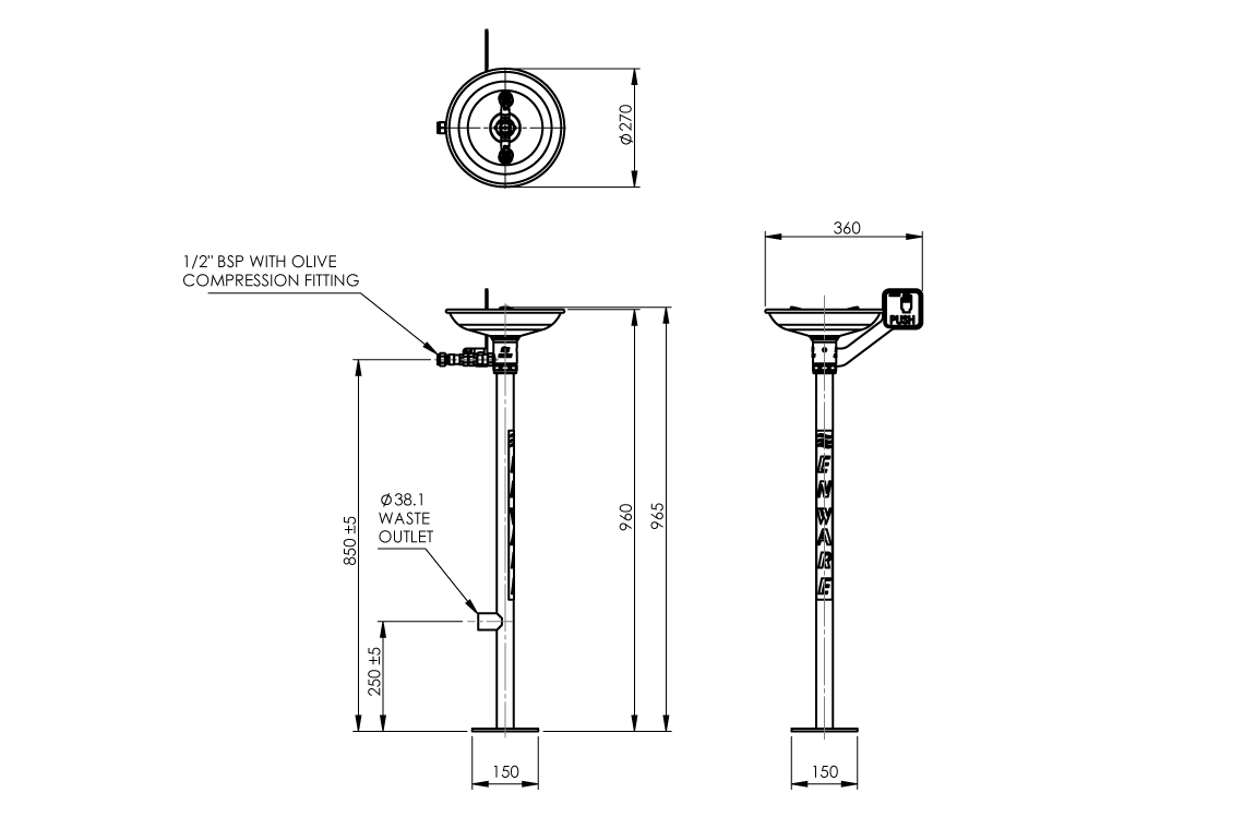 Emergency Eye Wash Pedestal Mounted – Hand Operated