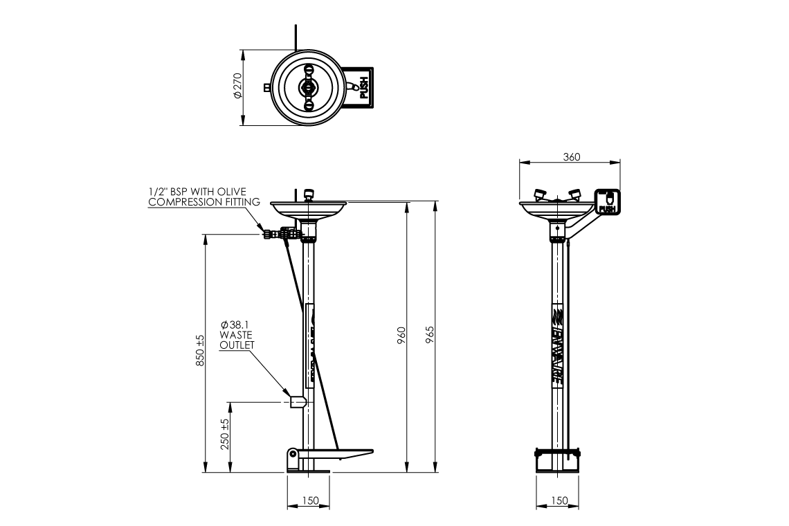 Emergency Eye Wash Pedestal Mounted Hand/Foot Operated