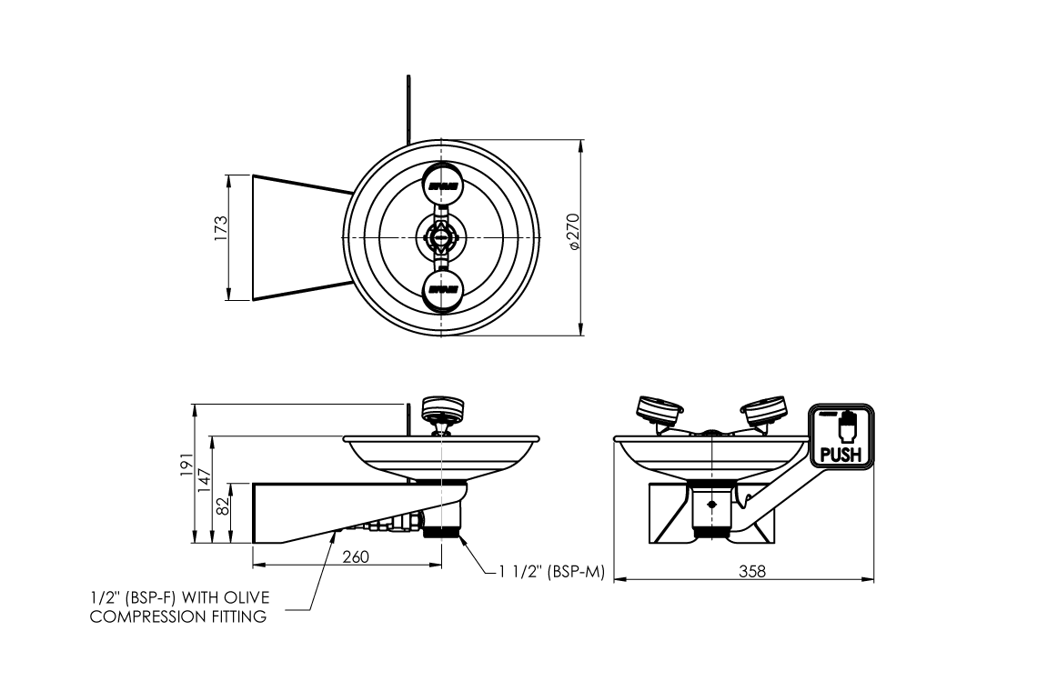 Emergency Eye/ Face Wash Wall Mounted Hand Operated
