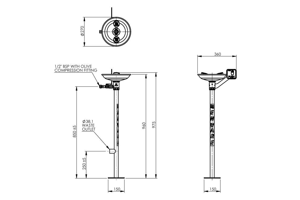 Emergency Eye/Face Wash Pedestal Mounted Hand Operated