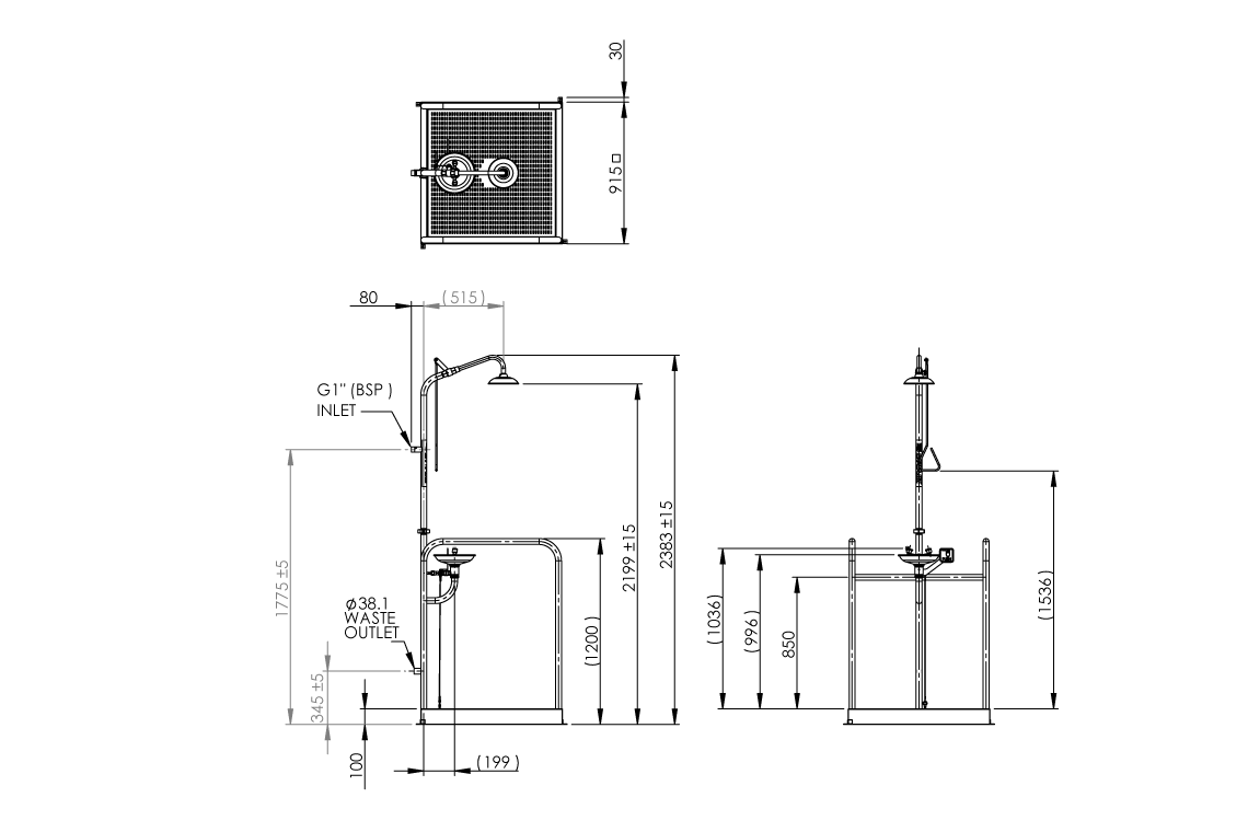 Free Standing Hand Operated Deluge Shower & Platform Operated Eye Wash