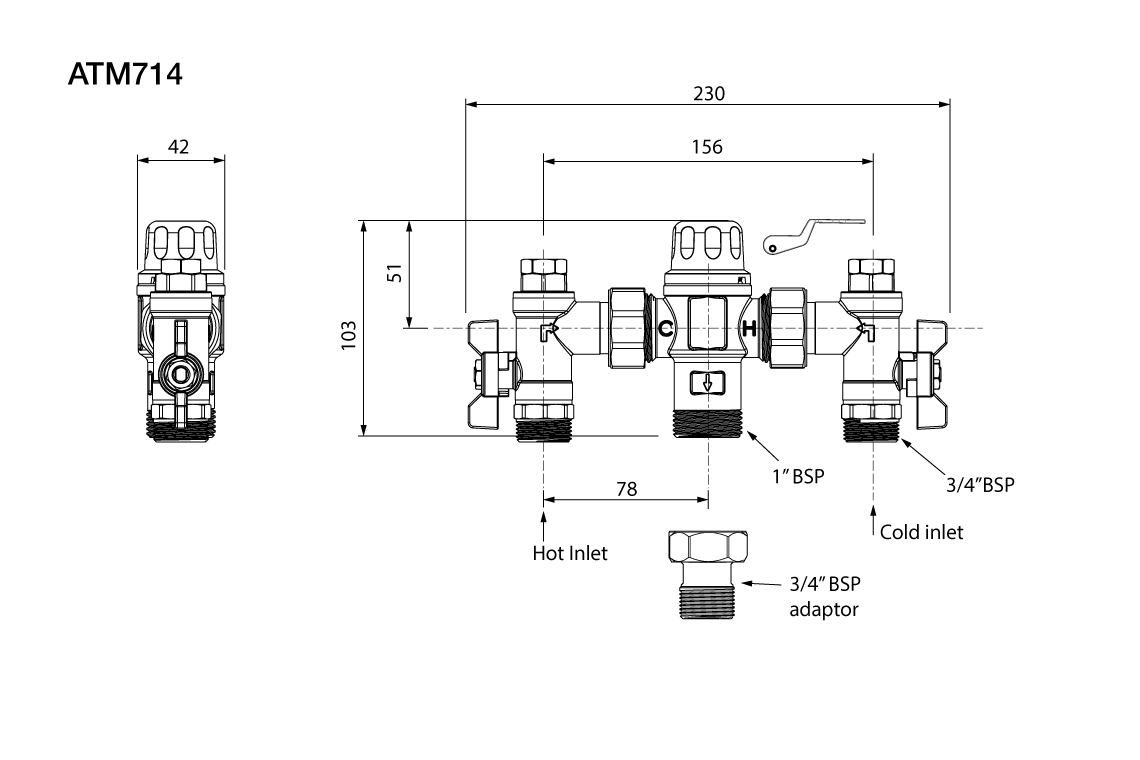 Aquablend Thermostatic Mixing Valve 1500 – Lead Free TMV with Thermal Flush Lift Lever