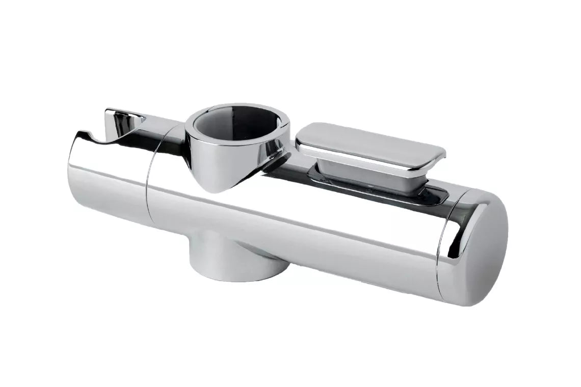 Grab-rail mounted hand shower holder with rail slider, suitable for people with disabilities, has been designed in conjunction with advice from Occupational Therapy and Palliative Care experts.