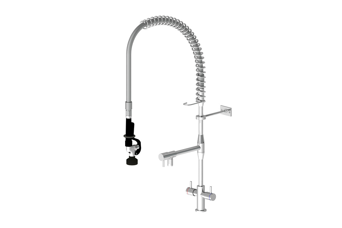 Hob Mounted Pre-Rinse Unit with Spring Return, Dual Mixer Assembly and Pot Filler