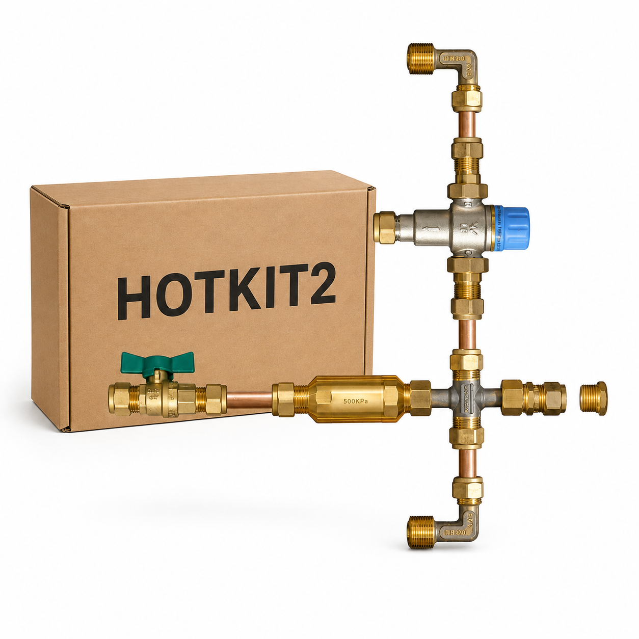 500kPa Hot Water Installation Kit with Insulation - Pressure Limiting &amp; Tempering Valve, Lead-Free Brass | HotKit-2