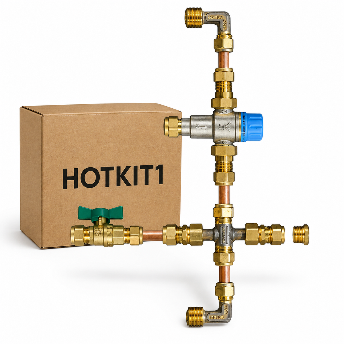 Hot Water Installation Kit with Insulation - Tempering &amp; Non-Return Valve, Lead-Free Brass | HotKit-1