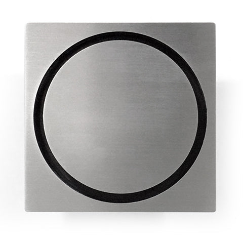 A stainless steel shower drain grate designed for tiled floors.