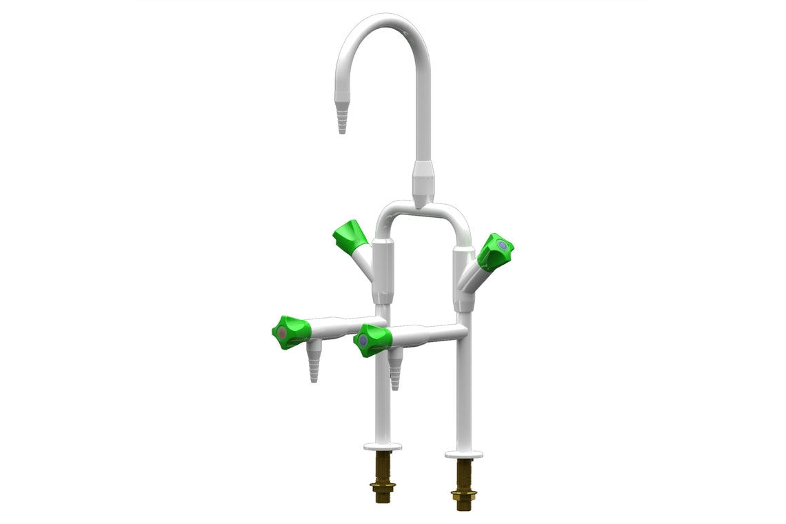Slimline 3-Way Bench Mounted Laboratory Mixing Set with Swivel Spout and 2 Fixed Bib Taps (H & C)