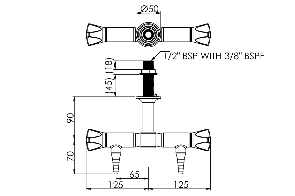 Slimline 2 Way Right Angle Pendant Mounted Laboratory Tap