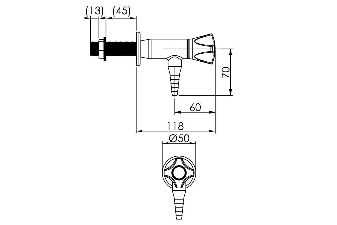ComLab Right Angle Wall Mounted Laboratory Tap with Isolation Valve – Needle Valve