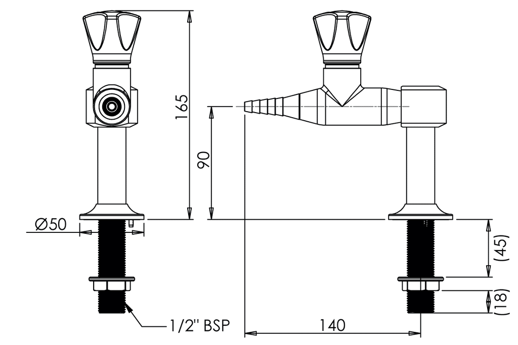 Slimline One Way Bench Mounted Laboratory Tap
