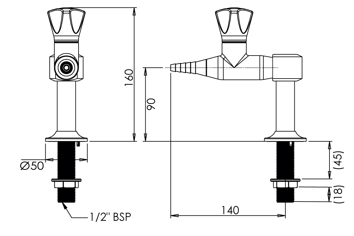 ComLab One Way Bench Mounted Laboratory Tap with Isolation Valve – Needle Valve