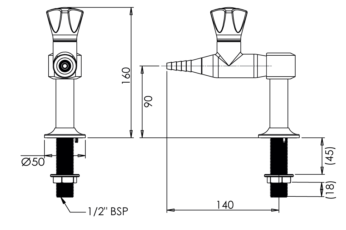 Slimline One Way Bench Mounted Laboratory Tap (Water)