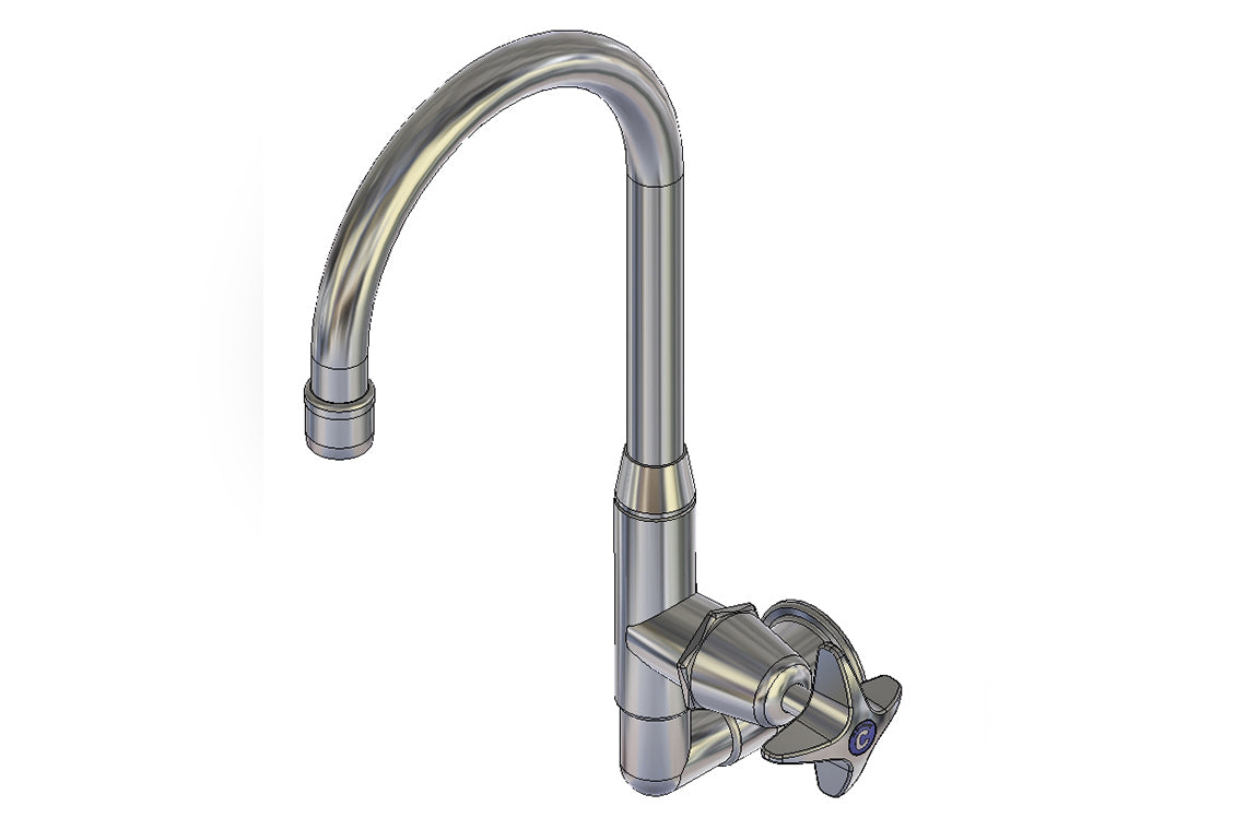 Type 16A Laboratory Wall Stop Tap 150mm Swivel Gooseneck Spout with Aerated Outlet