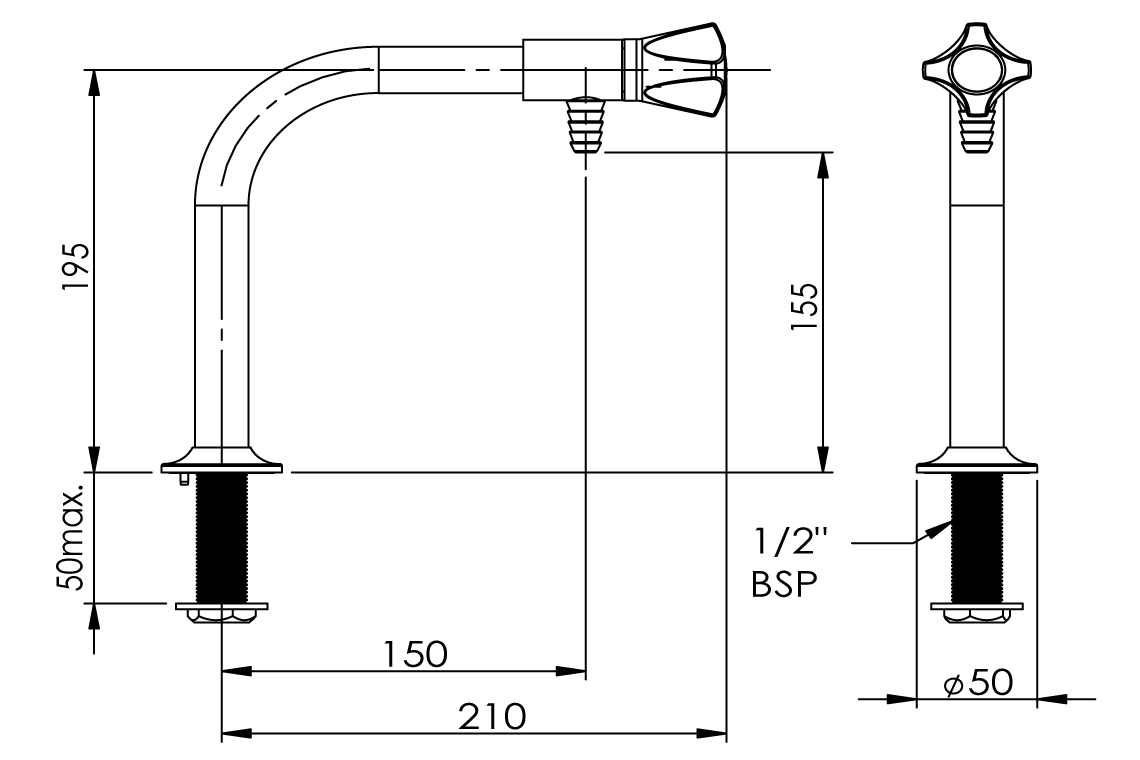 Type 17 Stainless Steel Reverse Osmosis Laboratory Tap