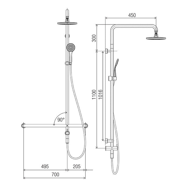 Linear Twin Waters™ Inverted "T" Chrome Streamjet™ Turbo Pulsator Arm 450mm Middle Fix Bottom Inlet