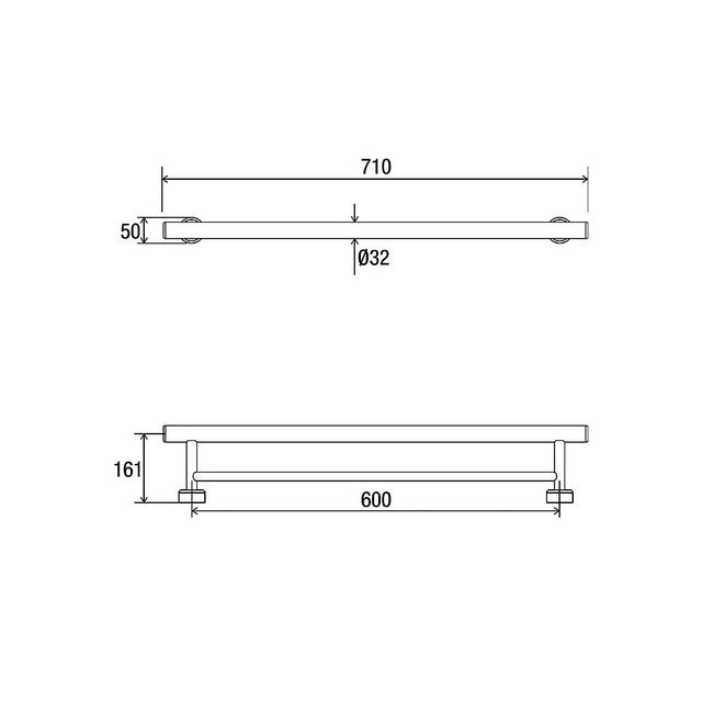 Linear Towel Grab Rail "U" Matte Black 800mm