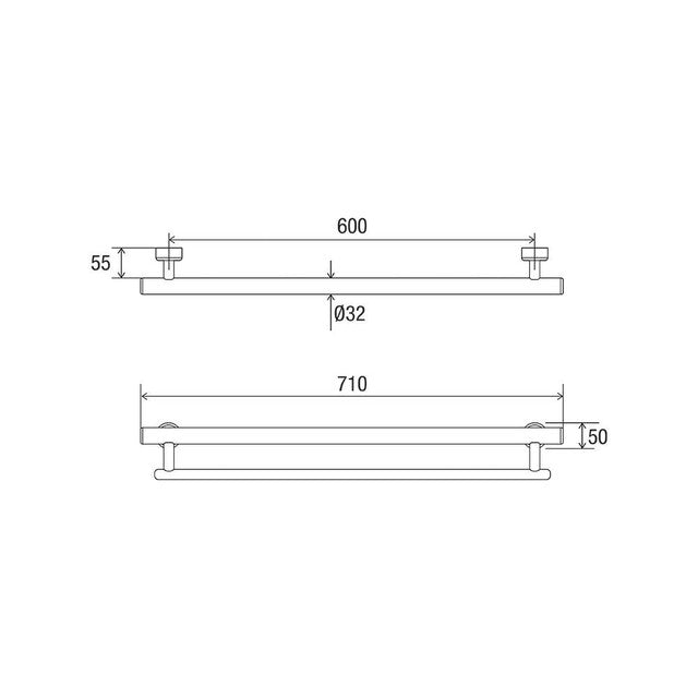 Linear Towel Grab Rail "U" Matte Black 800mm
