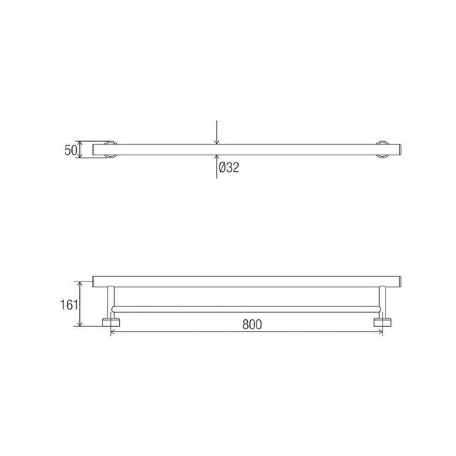 Linear Towel Grab Rail "U" Matte Black 800mm