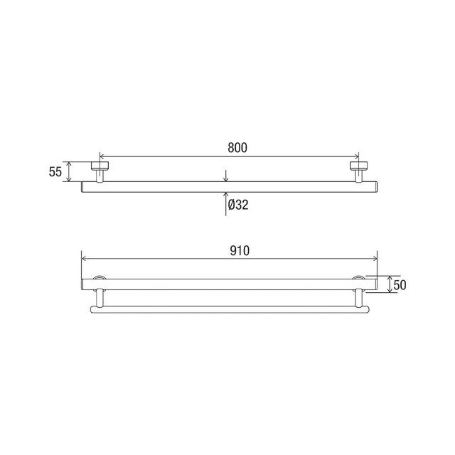 Linear Towel Grab Rail "U" Matte Black 800mm