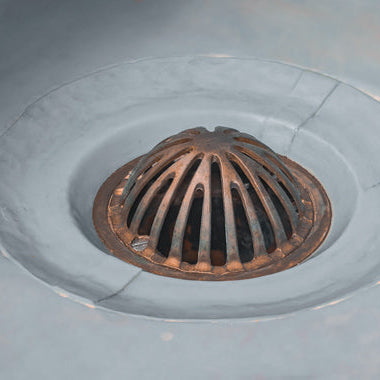 Zoomed in roof drain in situ