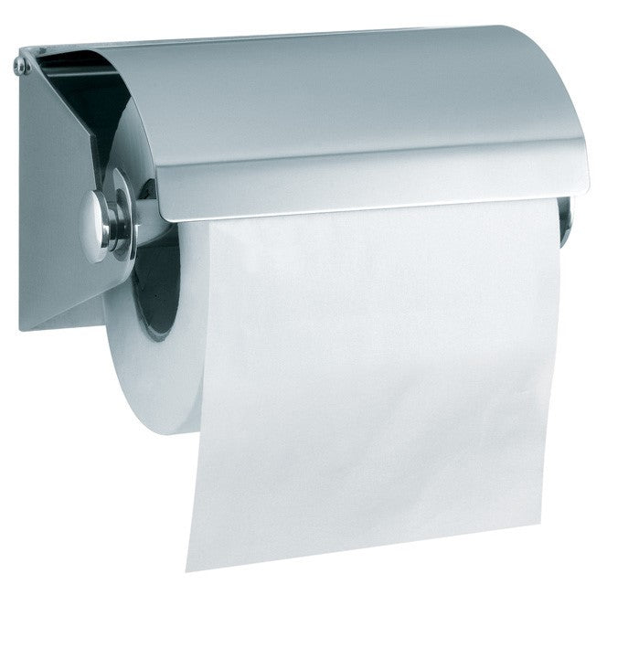 Hooded Single Toilet Roll Holder in Polished Stainless Steel